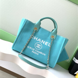 Chanel Deauville Small Shopping Bag Mixed Fibers Gold Tone Metal AS3257