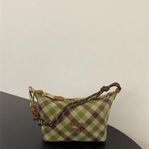 MiuMiu Plaid Wool Pouch Camel/Green