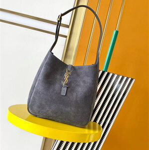 Y.S.L LE 5 A 7 Supple SMALL HOBO BAG In Grey Suede Leather