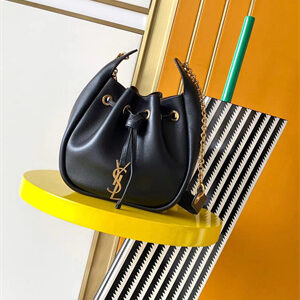 Y.S.L Bucket Bag In Black Calfskin