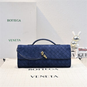 BV Long Clutch Andiamo With Handle In Suede Deep Blue Color