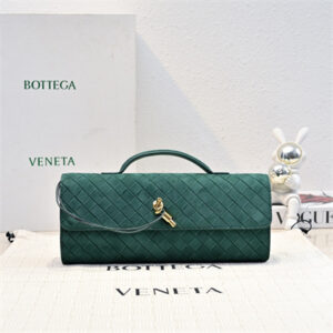BV Long Clutch Andiamo With Handle In Suede Emerald Green Color