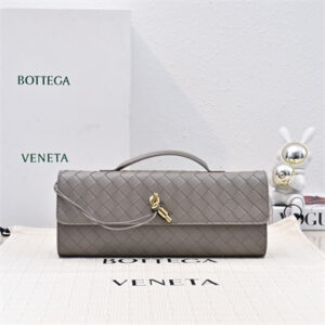 BV Long Clutch Andiamo With Handle In Lambskin Leather Stone Grey Color