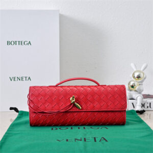 BV Long Clutch Andiamo With Handle In Lambskin Leather Crimson Red Color