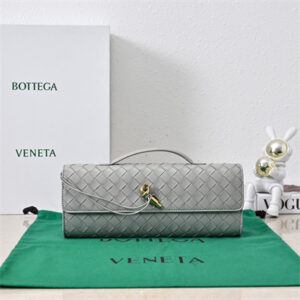 BV Long Clutch Andiamo With Handle In Lambskin Leather Silver Grey Color