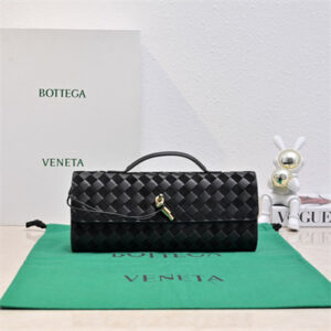 BV Long Clutch Andiamo With Handle In Suede/Lambskin Black Color