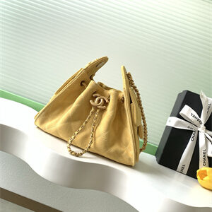 Chanel 25 Mini Handbag Suede Gold Tone Metal Yellow AS5631