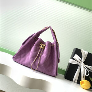 Chanel 25 Small Handbag Suede Gold Tone Metal Purple AS5293