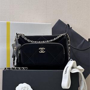 Chanel CLUTCH WITH CHAIN Velvet-Effect Nylon, Shiny Crumpled Calfskin & Gold-Tone Metal Black AS4771 TOP