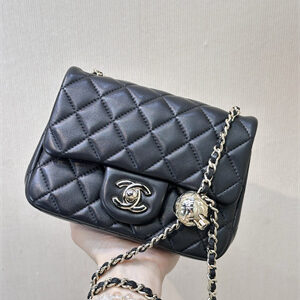 Chanel Super Mini Flap Bag Lambskin Gold Tone Metal Black AS1786 TOP