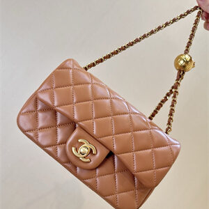 Chanel Mini Flap Bag Lambskin Gold Tone Metal Brown AS1787 TOP