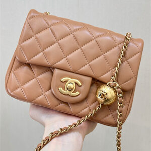 Chanel Super Mini Flap Bag Lambskin Gold Tone Metal Brown AS1786 TOP