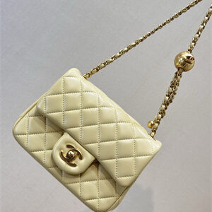 Chanel Super Mini Flap Bag Lambskin Gold Tone Metal Yellow AS1786 TOP