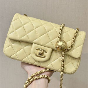 Chanel Mini Flap Bag Lambskin Gold Tone Metal Yellow AS1787 TOP