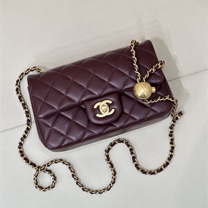 Chanel Mini Flap Bag Lambskin Gold Tone Metal Burdundy AS1787 TOP
