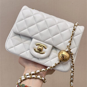 Chanel Super Mini Flap Bag Lambskin Gold Tone Metal White AS1786 TOP