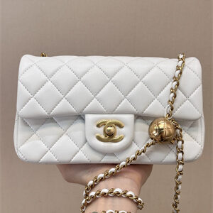 Chanel Mini Flap Bag Lambskin Gold Tone Metal White AS1787 TOP