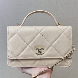 Chanel Wallet On Chain Grained Shiny Calfskin & Gold-Tone Metal Beige AP4931 TOP
