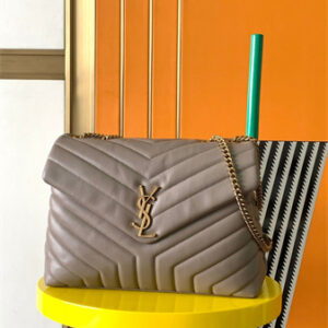 Y.S.L LOULOU MEDIUM In Taupe Quilted Calfskin Leather Gold Tone Metal