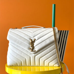 Y.S.L LOULOU MEDIUM In White Quilted Calfskin Leather Gold Tone Metal