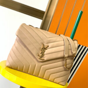 Y.S.L LOULOU MEDIUM In Beige Quilted Calfskin Leather Gold Tone Metal