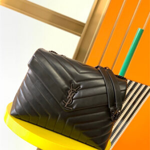 Y.S.L LOULOU MEDIUM In Black Quilted Calfskin Leather Gunmetal