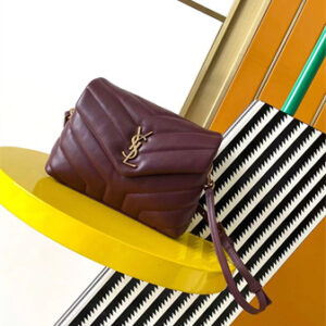 Y.S.L TOY LOULOU In Burgundy Quilted Calfskin Leather Gold Tone Metal