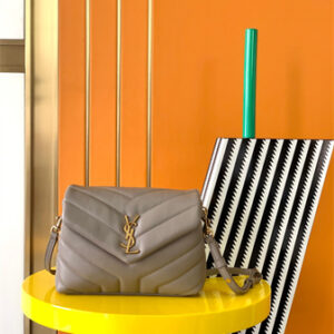 Y.S.L TOY LOULOU In Taupe Quilted Calfskin Leather Gold Tone Metal