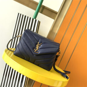 Y.S.L TOY LOULOU In Navy Quilted Calfskin Leather Gold Tone Metal