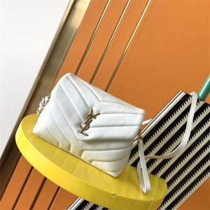 Y.S.L TOY LOULOU In White Quilted Calfskin Leather Gold Tone Metal