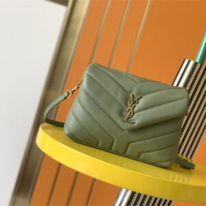 Y.S.L TOY LOULOU In Green Quilted Calfskin Leather Gold Tone Metal