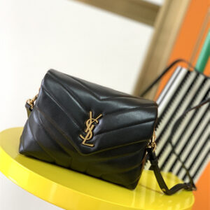 Y.S.L TOY LOULOU In Black Quilted Calfskin Leather Gold Tone Metal