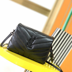 Y.S.L TOY LOULOU In Black Quilted Calfskin Leather Gunmetal