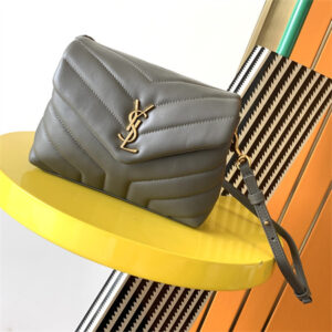 Y.S.L TOY LOULOU In Grey Quilted Calfskin Leather Gold Tone Metal