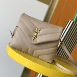 Y.S.L TOY LOULOU In Beige Quilted Calfskin Leather Gold Tone Metal