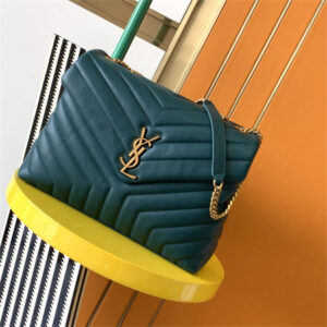 Y.S.L LOULOU MEDIUM In Turquoise Green Quilted Calfskin Leather Gold Tone Metal
