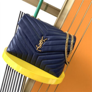 Y.S.L LOULOU MEDIUM In Navy Quilted Calfskin Leather Gold Tone Metal