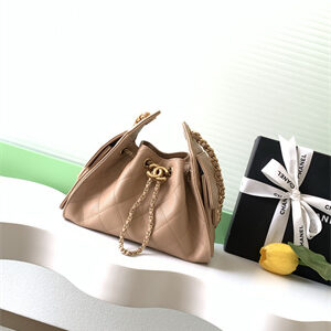 Chanel 25 Mini Handbag Grained Calfskin Gold Tone Metal Brown AS5631