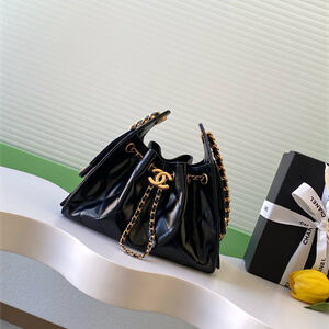 Chanel 25 Mini Handbag Shinny Smooth Calfskin Gold Tone Metal Black AS5631