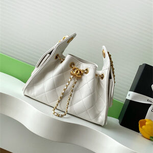 Chanel 25 Mini Handbag Grained Calfskin Gold Tone Metal White AS5631