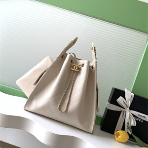 Chanel 25 Medium Handbag Grained Calfskin Gold Tone Metal Beige AS5311