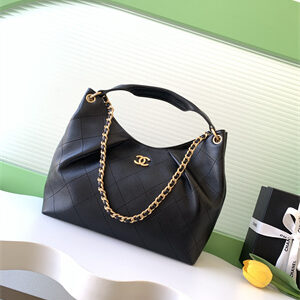 Chanel Hobo Bag Calfskin& Gold Tone Metal Black AS5978