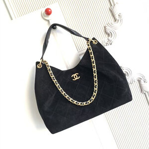 Chanel Hobo Bag Suede & Gold Tone Metal Black AS5978