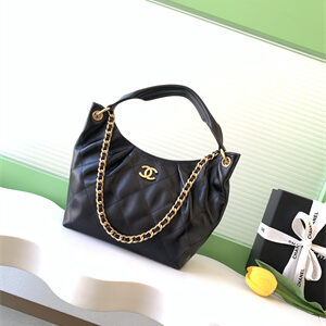 Chanel Small Hobo Bag Calfskin& Gold Tone Metal Black AS5970