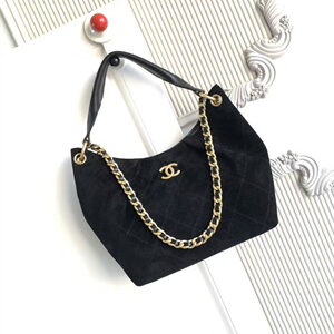 Chanel Small Hobo Bag Suede& Gold Tone Metal Black AS5970