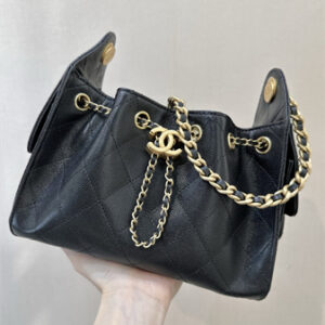 Chanel 25 Mini Handbag Grained Calfskin Gold Tone Metal Black AS5631 Top
