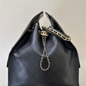 Chanel 25 Medium Handbag Grained Calfskin Gold Tone Metal Black AS5311 Top