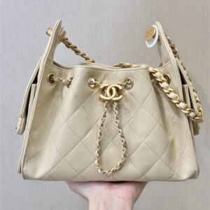 Chanel 25 Mini Handbag Grained Calfskin Gold Tone Metal Beige AS5631 Top