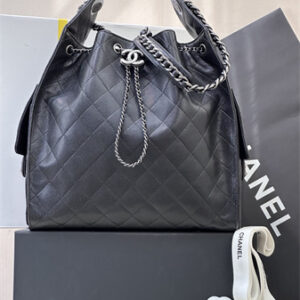 Chanel 25 Medium Handbag Grained Calfskin Silver Tone Metal Black AS5311 Top