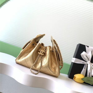 Chanel 25 Mini Handbag Grained Calfskin Gold Tone Metal Gold AS5631